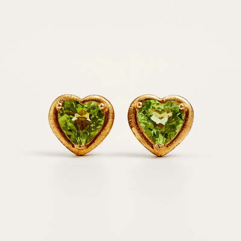 Charismatic Heart Gold Peridot Stud Earrings sold by Jescojes