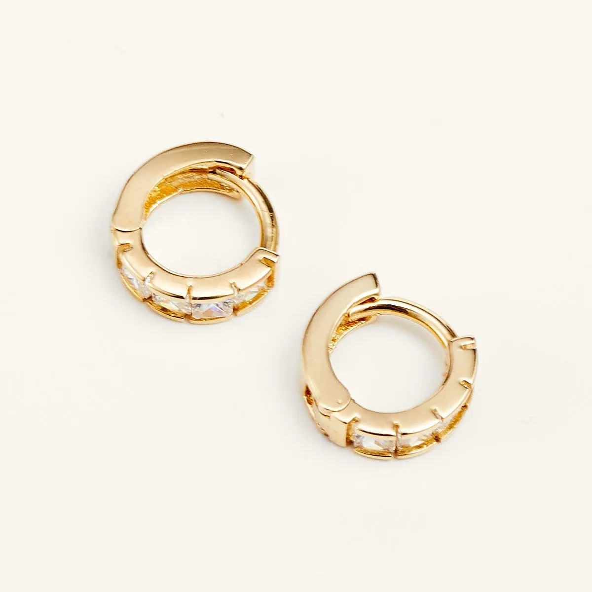 Shining Gold Pavé Huggie Hoop Earrings sold by Jescojes product image thumbnail 4