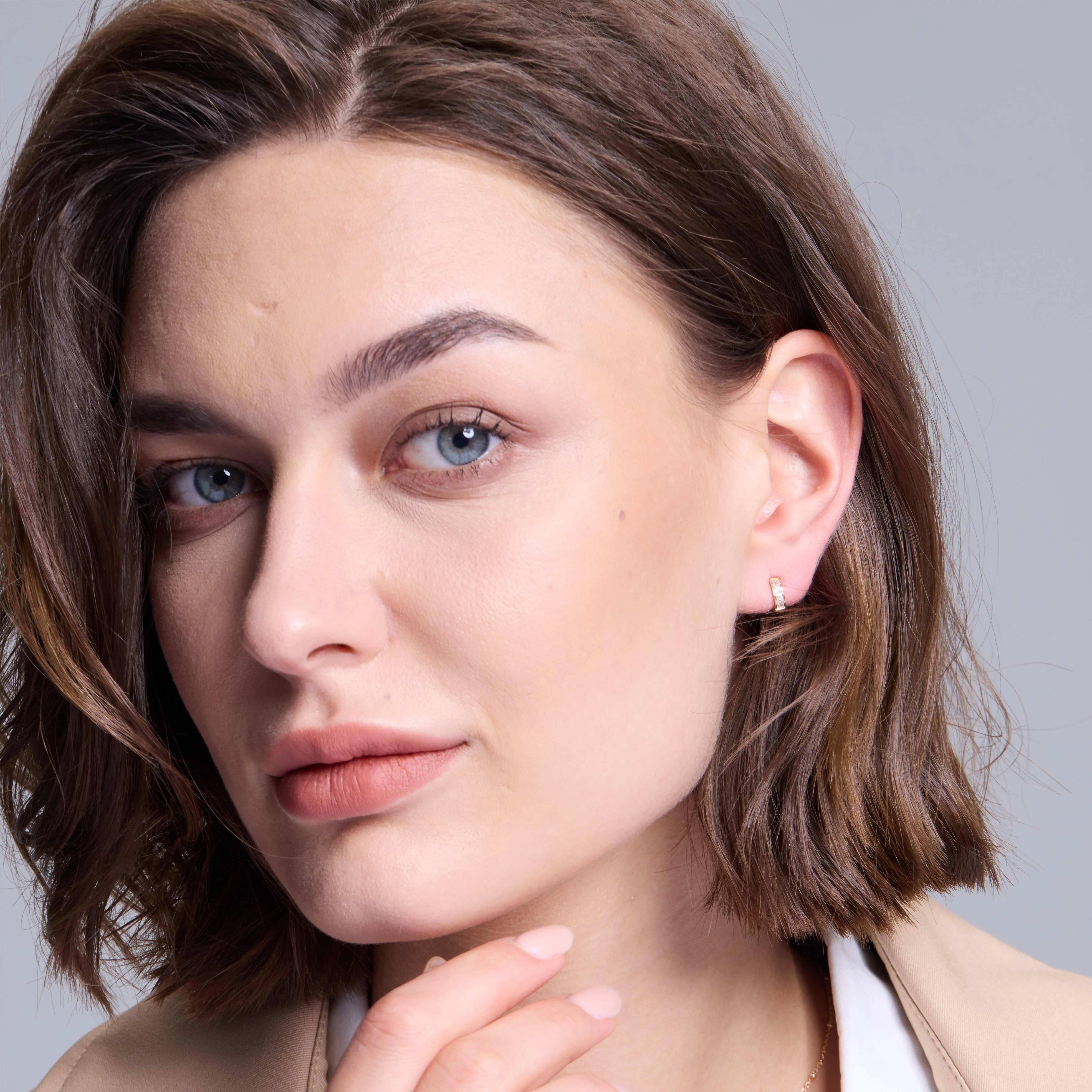 Shining Gold Pavé Huggie Hoop Earrings sold by Jescojes product image thumbnail 3