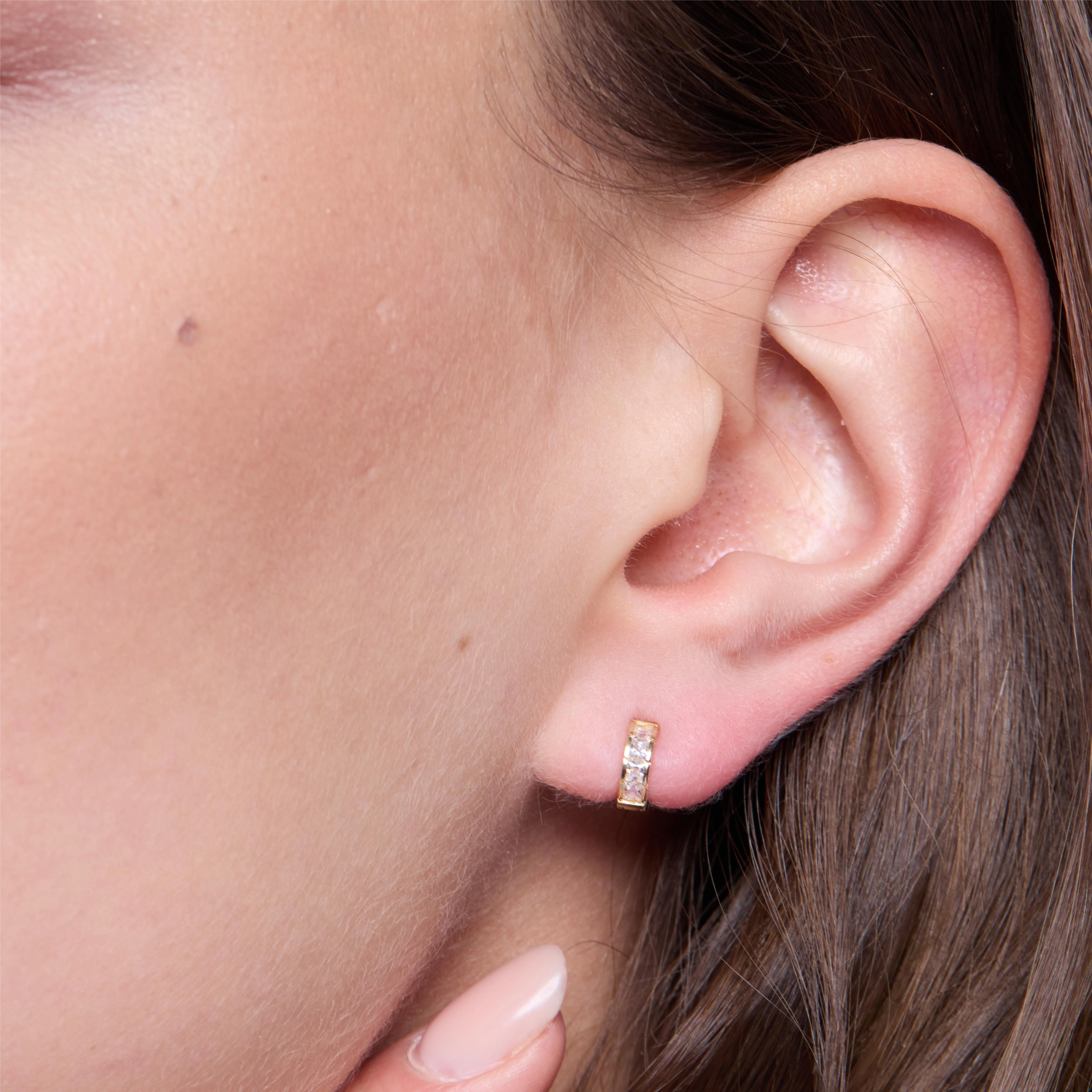 Shining Gold Pavé Huggie Hoop Earrings sold by Jescojes product image thumbnail 2