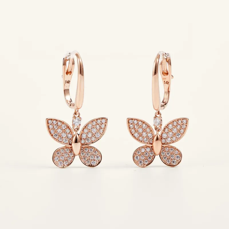 Dreamy Butterfly Rose Gold Drop Earrings sold by Jescojes