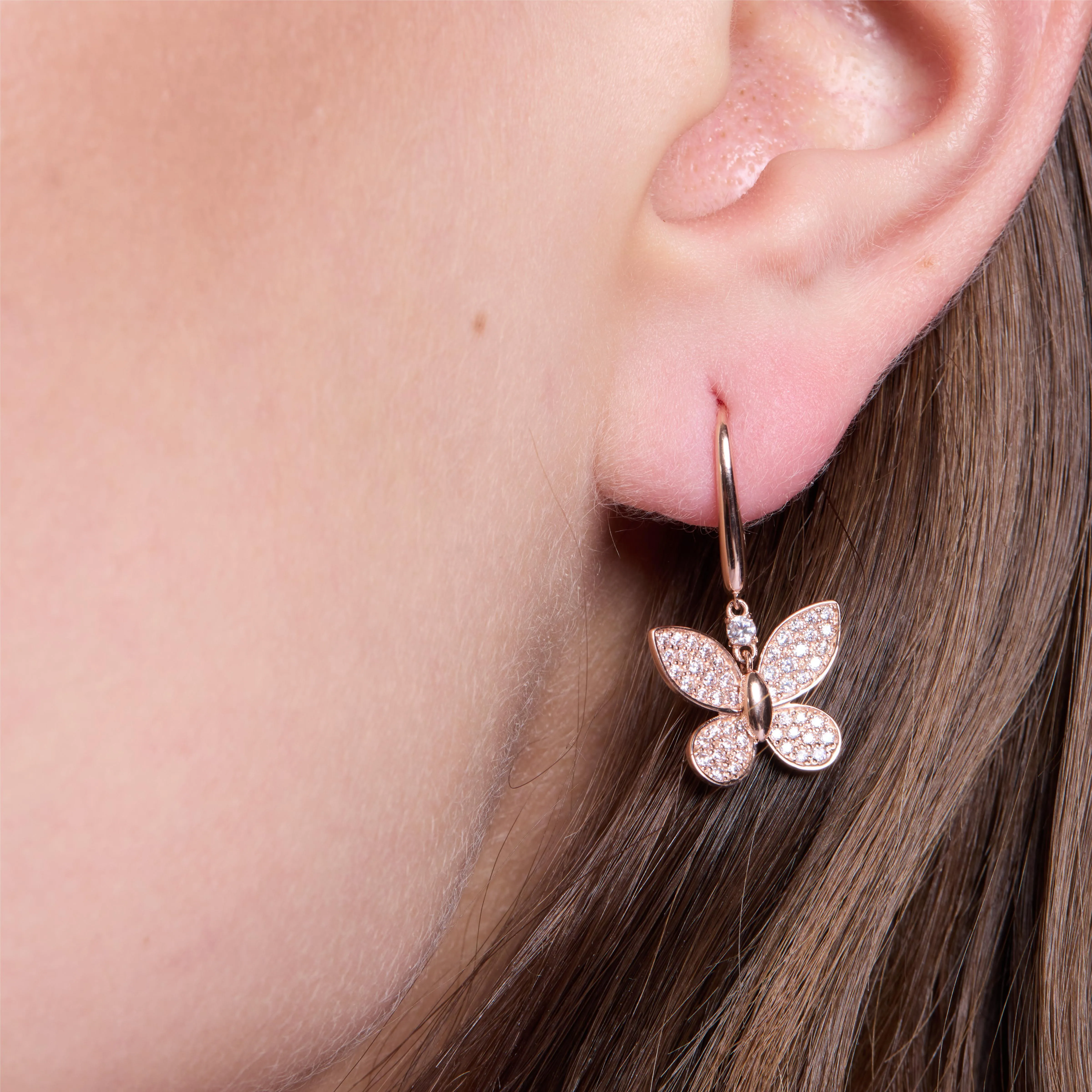 Dreamy Butterfly Rose Gold Drop Earrings sold by Jescojes product image thumbnail 2