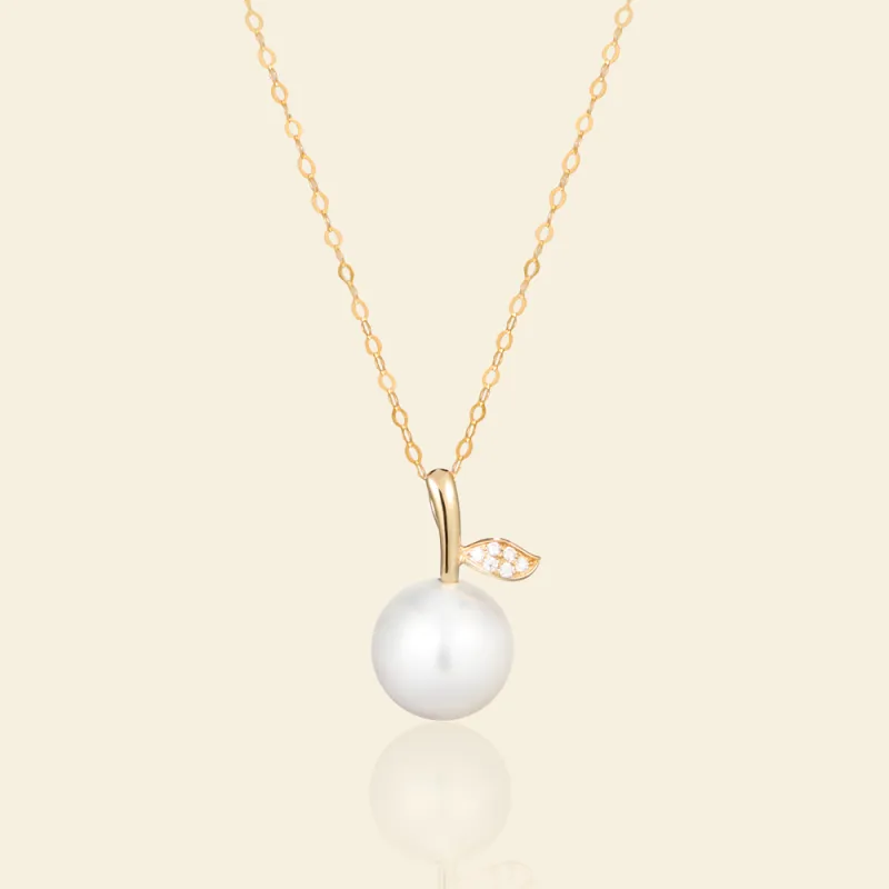 18K Gold Vital Leaf Pearl Pendant Necklace sold by Jescojes