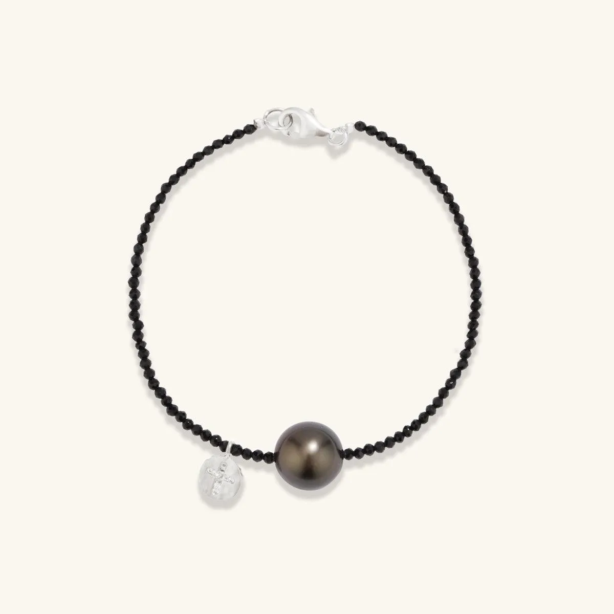 Shining Black Spinel Tahitian Pearl Bracelet sold by Jescojes