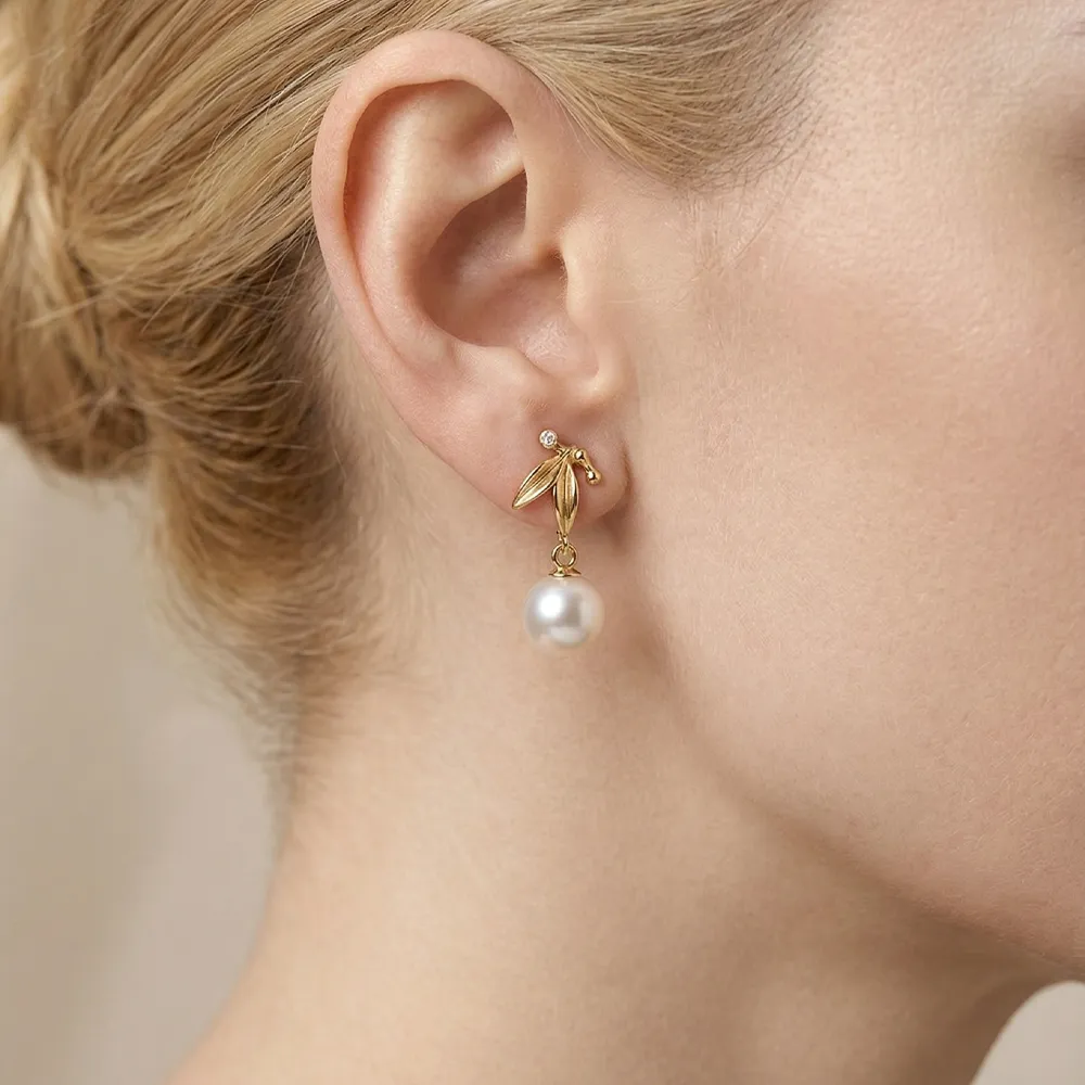 The Dewdrop Leaf | Pearl Drop Earrings sold by Jescojes product image thumbnail 2