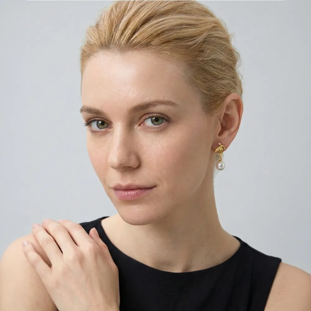 The Dewdrop Leaf | Pearl Drop Earrings sold by Jescojes product image thumbnail 3