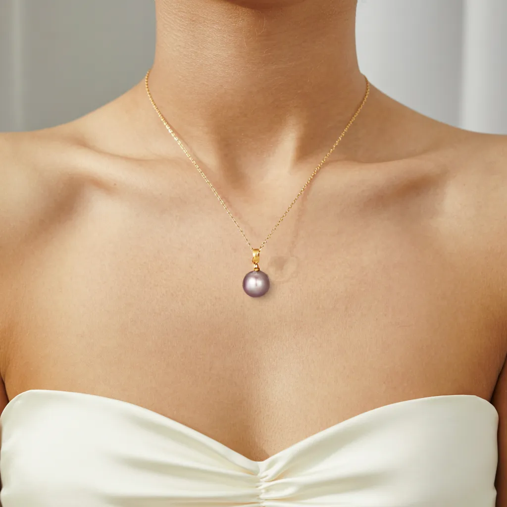 18K Gold Lavender Pearl Pendant Necklace sold by Jescojes product image thumbnail 2