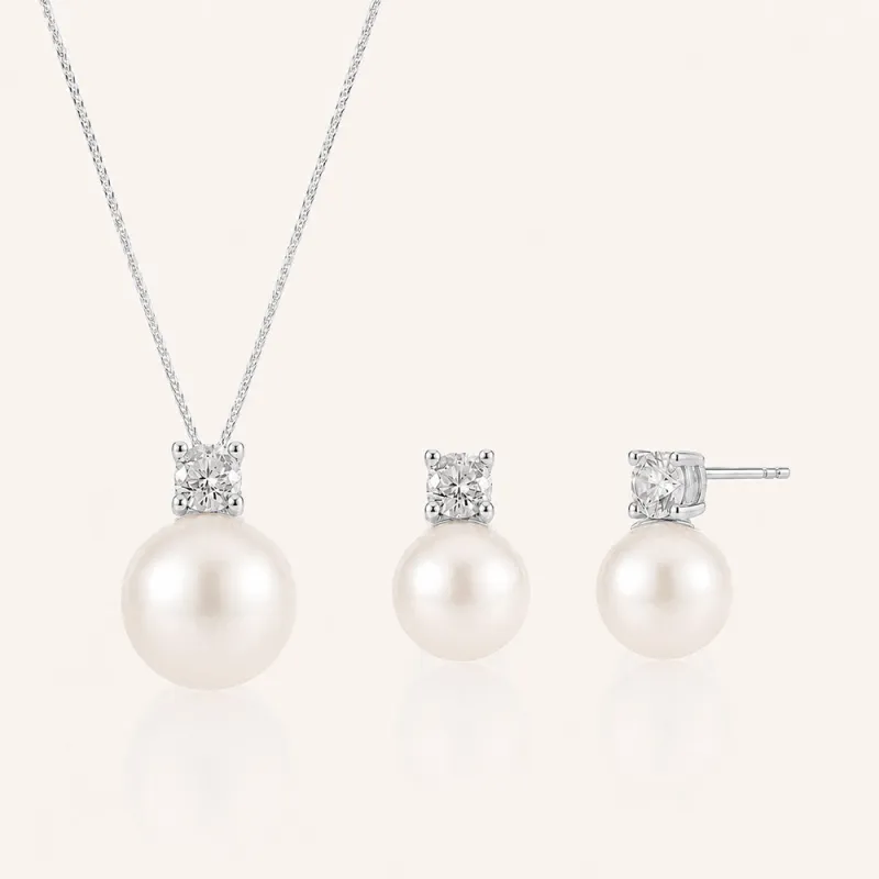 The Noble | Aurora Pearl Necklace & Earrings Set made by Crockett & Jones