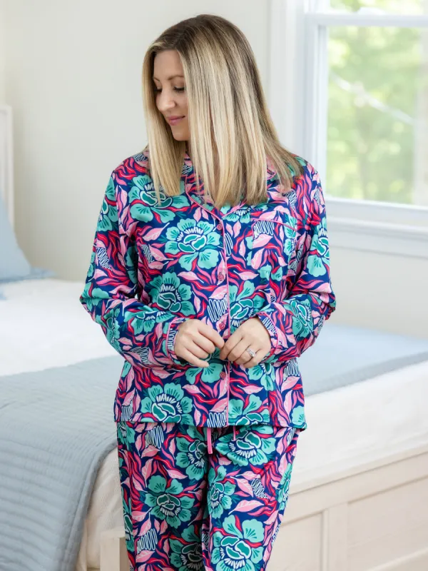 FINAL SALE - Women's Satin Charlotte Pants Set | Lovestruck Teal sold by Mary Square