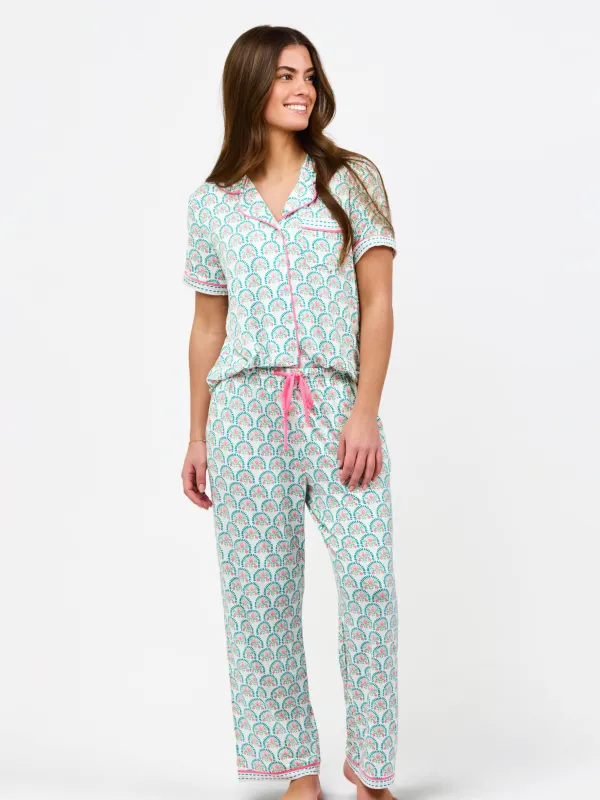 Women's Charlotte Pants Set | Sunshower Flora White made by Mary Square