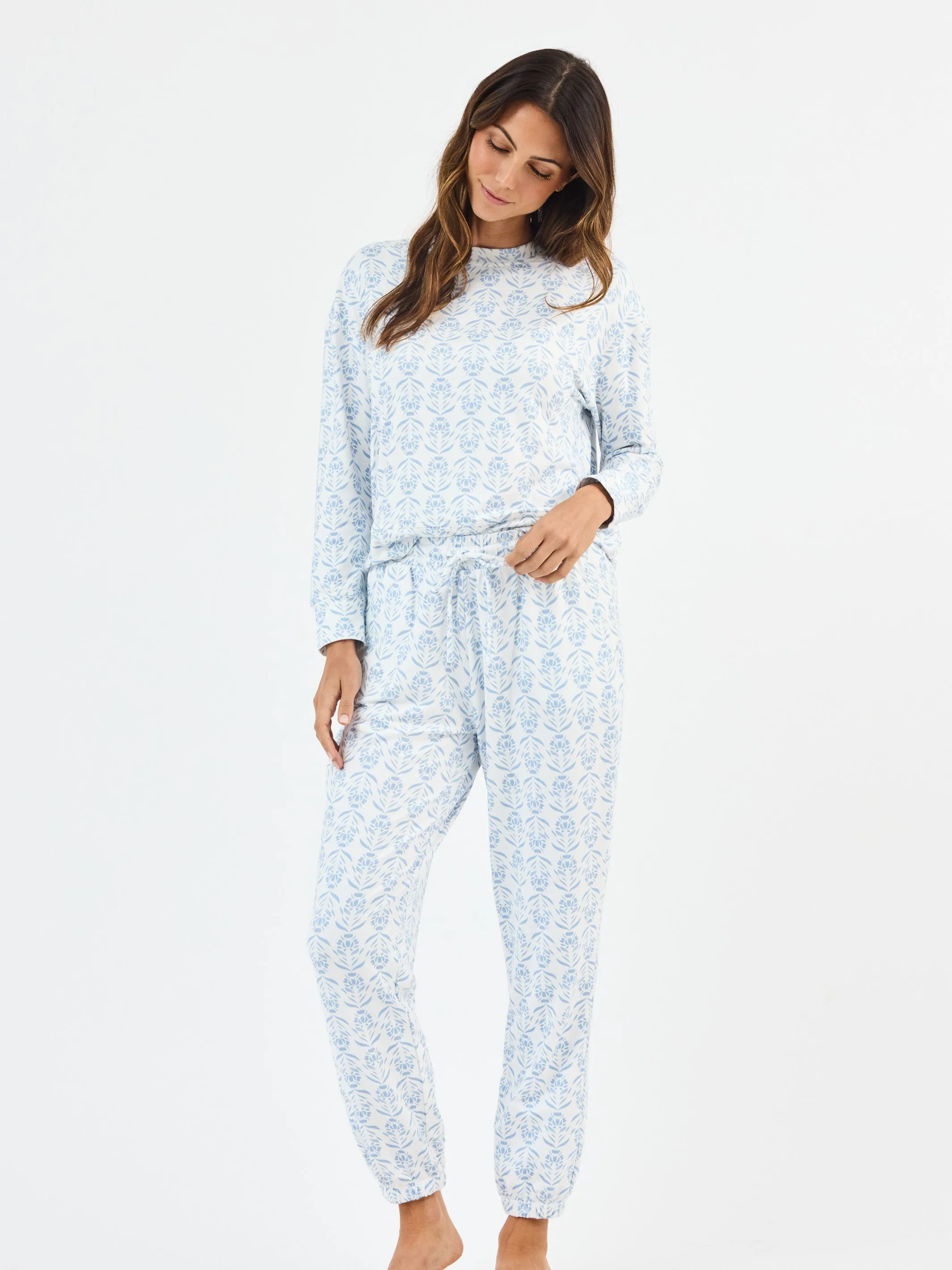 Sophie Jogger Set | Palm Damask Light Blue sold by Mary Square product image thumbnail 2