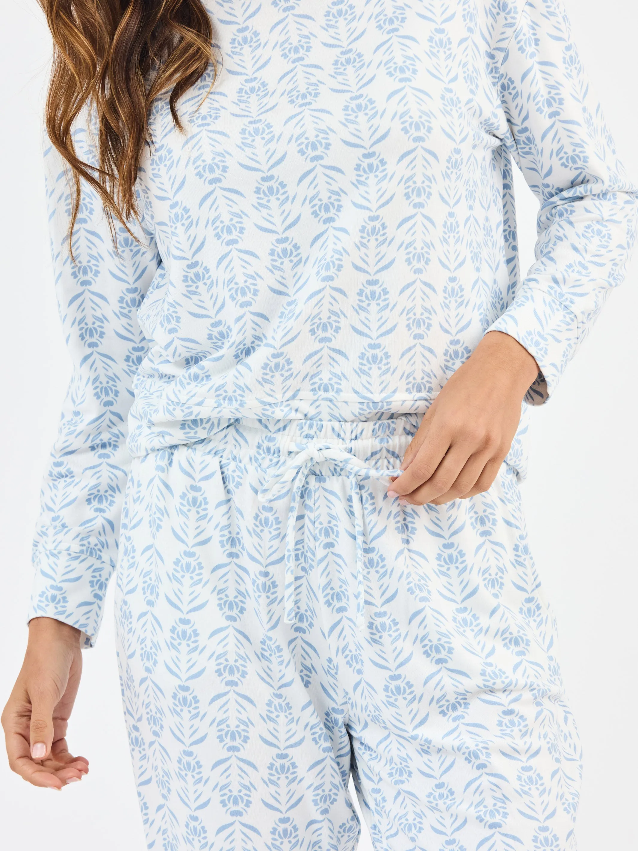 Sophie Jogger Set | Palm Damask Light Blue sold by Mary Square product image thumbnail 3