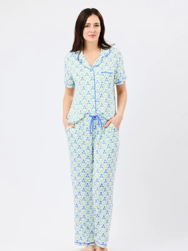 Women's Charlotte Pants Set | Sweetbriar Lattice Blue made by Mary Square
