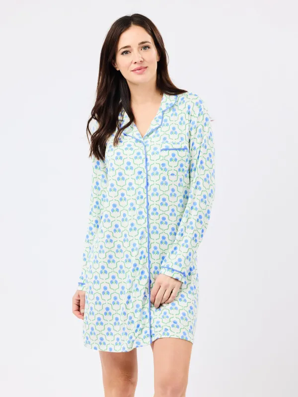 Women's Charlotte Nightshirt | Sweetbriar Lattice Blue sold by Mary Square