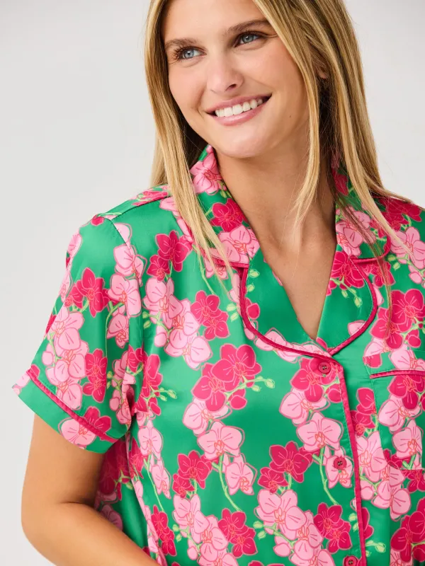 Women's Charlotte Satin Shorts Set | Orchid Reverie Green sold by Mary Square