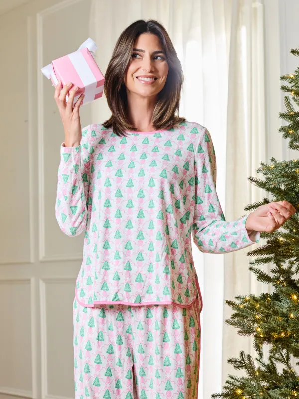 Women's Melody Pants Set | Winter Pines Pink made by Mary Square