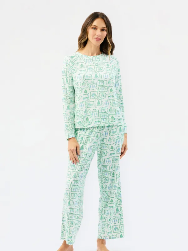 Women's Annie Pants Set | Yuletide Vignettes Blue made by Mary Square