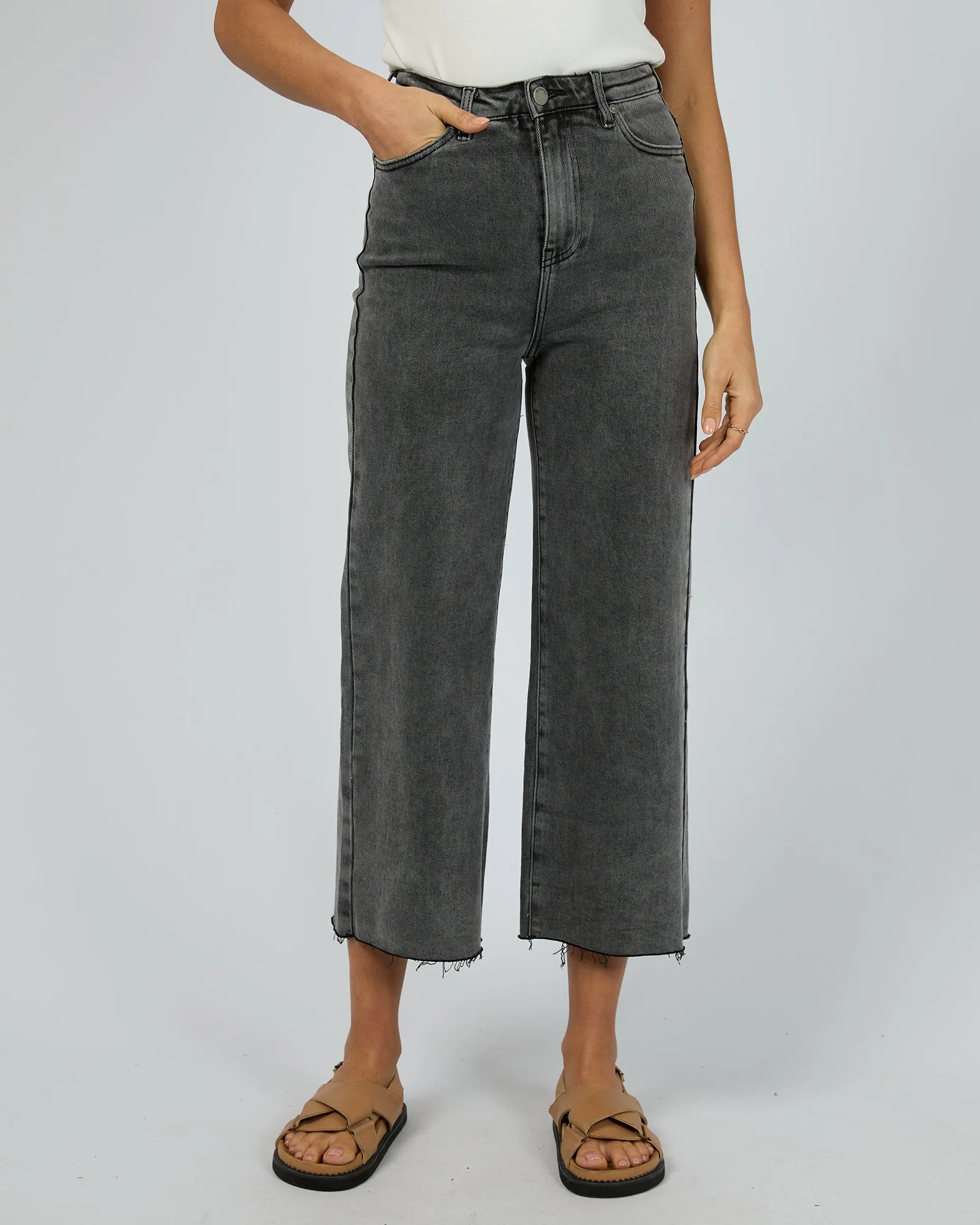 Charlie High Rise Wide Leg Jean Washed Black sold by All About Eve