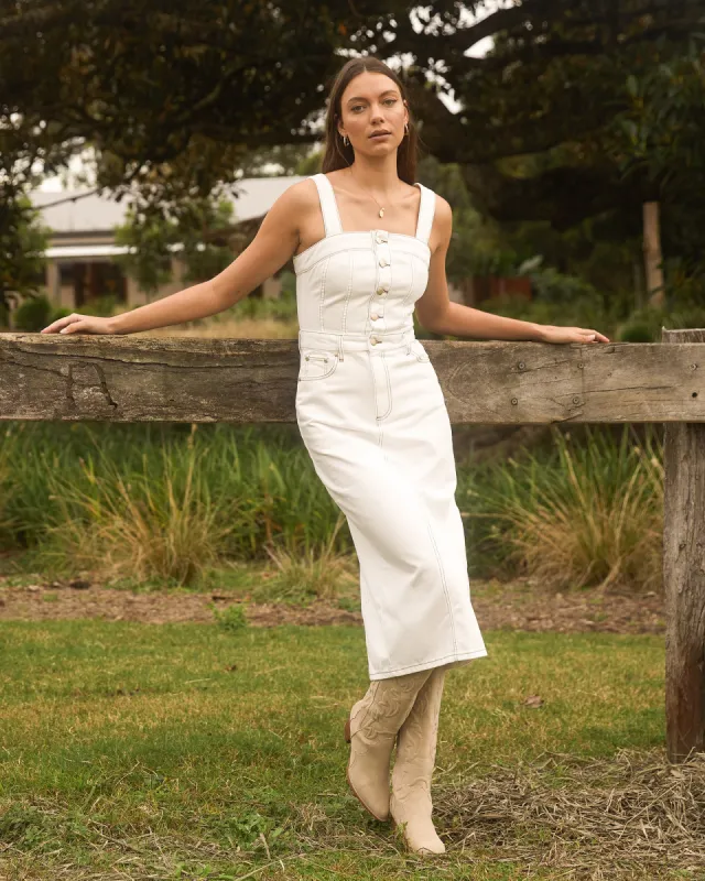 Coco Denim Midi Dress Vintage White sold by All About Eve
