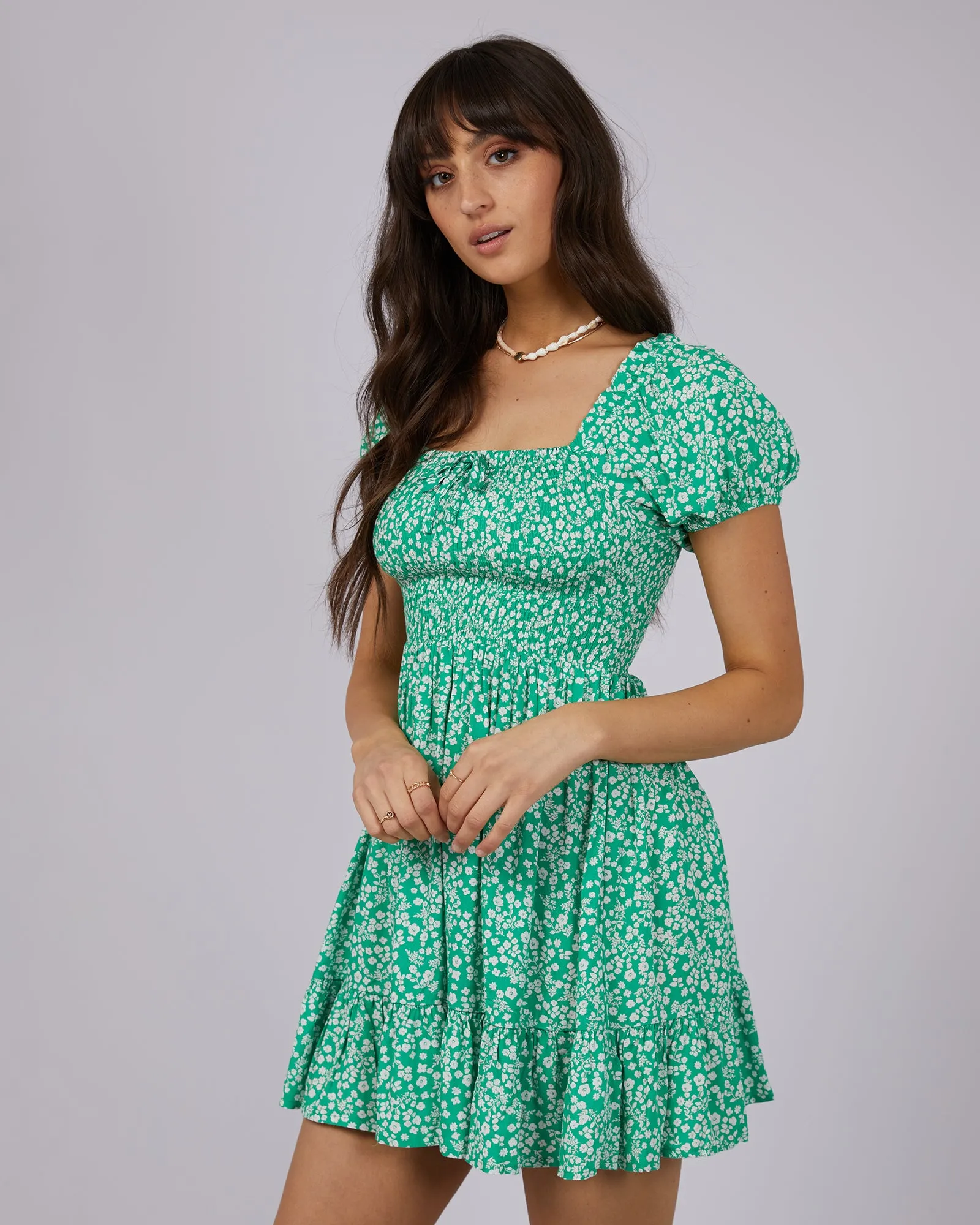 Amalfi Shirred Mini Dress Green sold by All About Eve product image thumbnail 4