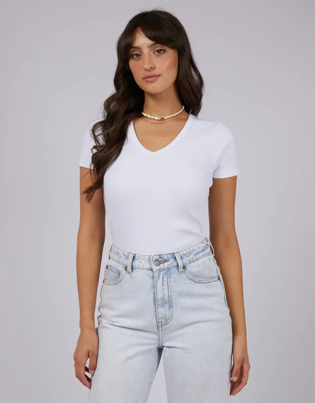 Eve Rib V Neck Tee White sold by All About Eve