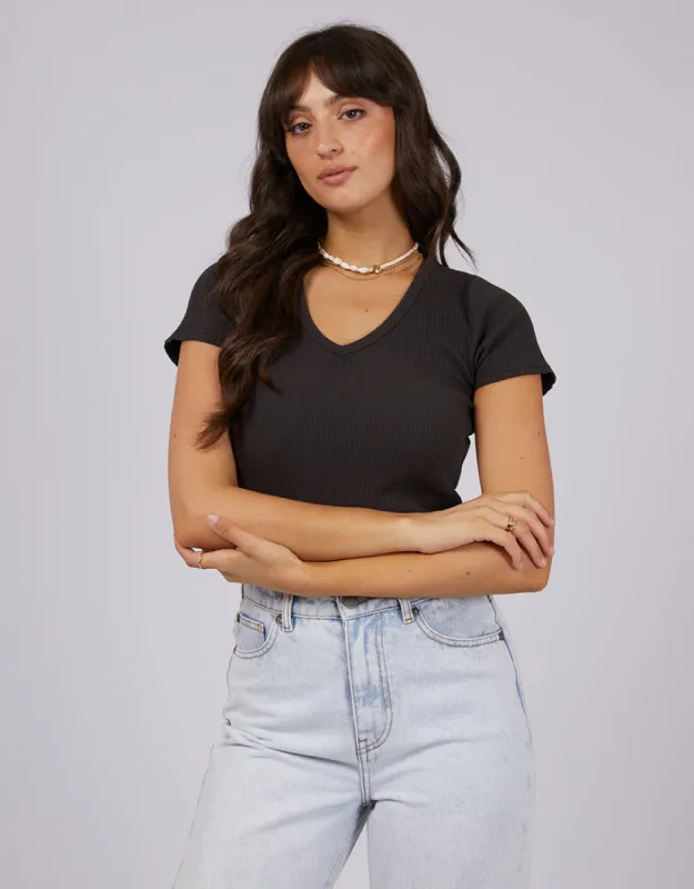 Eve Rib V Neck Tee Washed Black sold by All About Eve