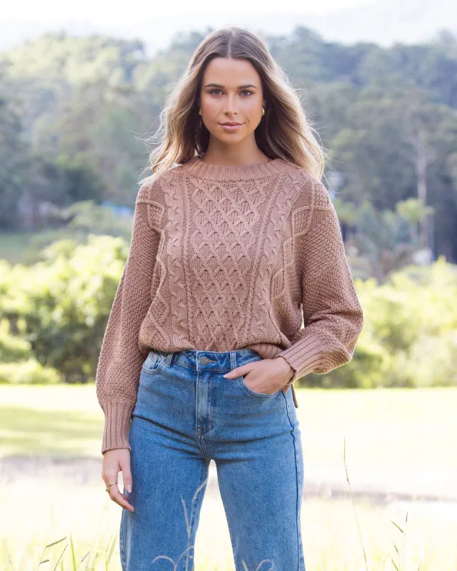 Rue Knit Sweater Tan sold by All About Eve
