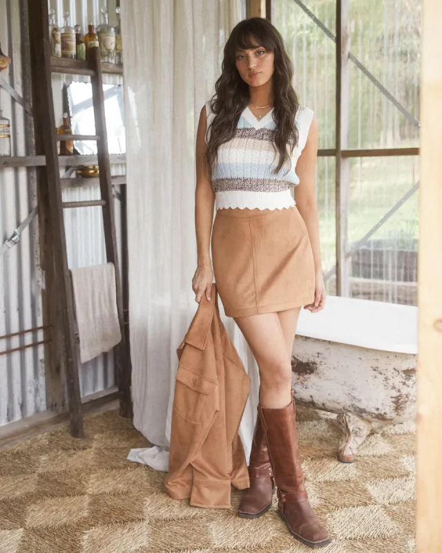 Dallas Suede Skirt Tan sold by All About Eve