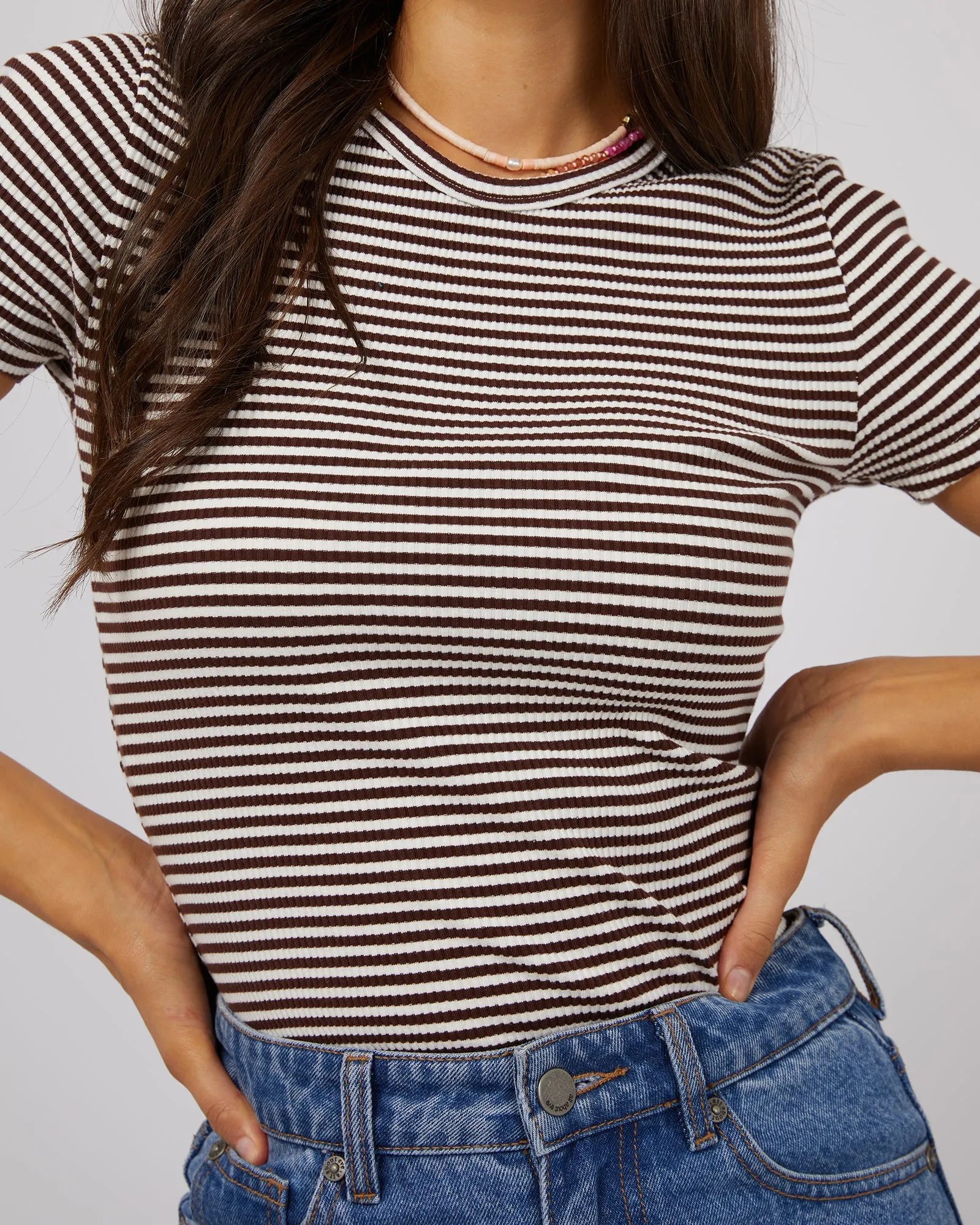 Eve Rib Stripe Tee Brown sold by All About Eve product image thumbnail 5