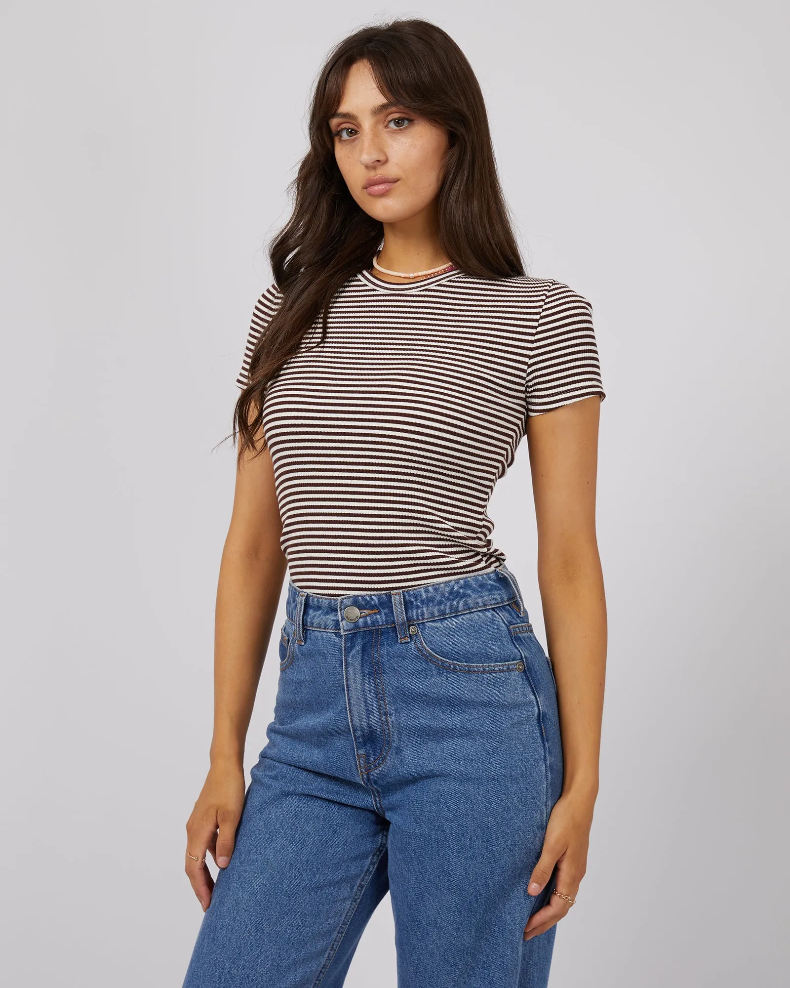 Eve Rib Stripe Tee Brown sold by All About Eve product image thumbnail 4