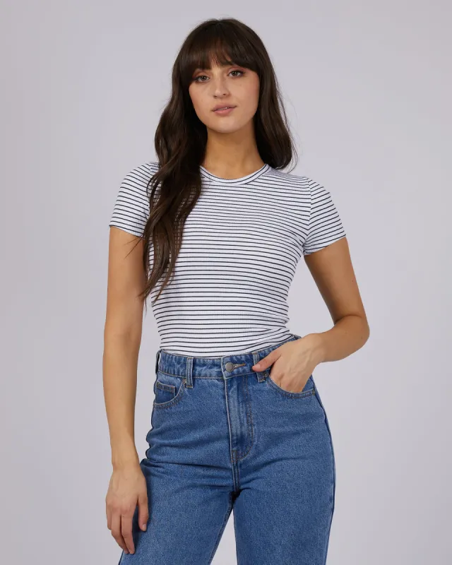 Eve Rib Stripe Tee White sold by All About Eve