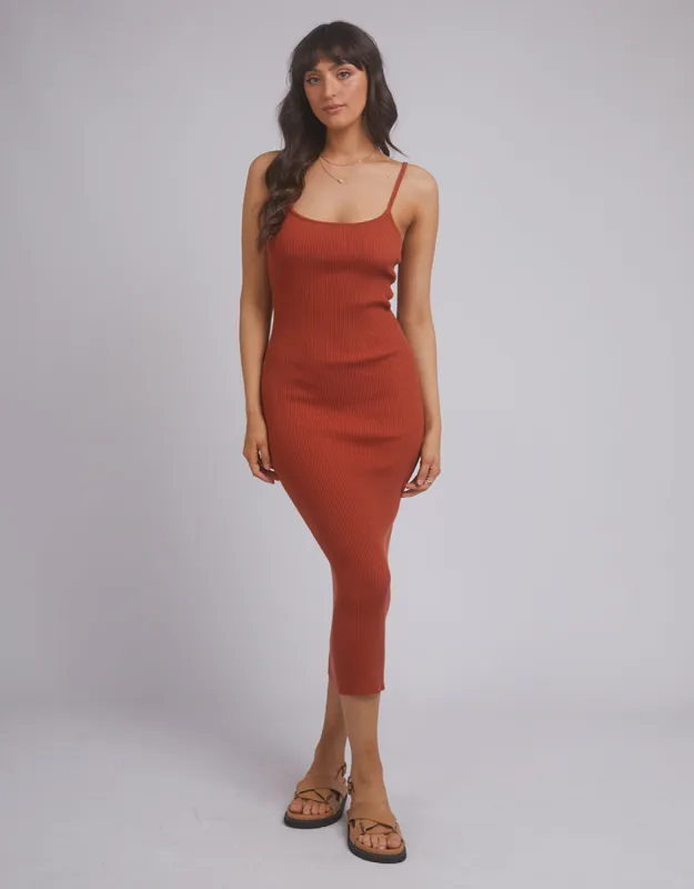 Greta Knit Midi Dress Rust sold by All About Eve