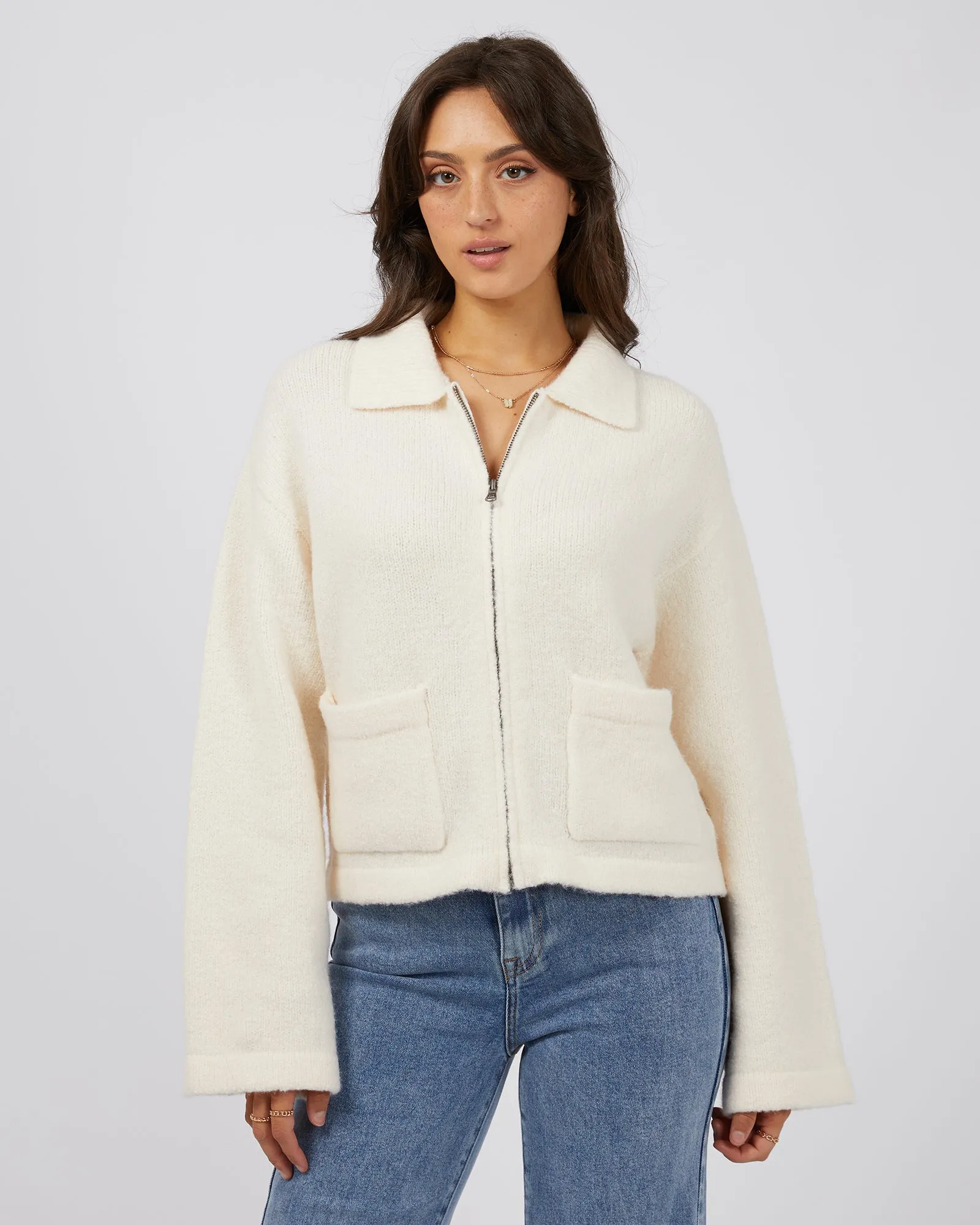 Chloe Knit Zip Through Natural sold by All About Eve