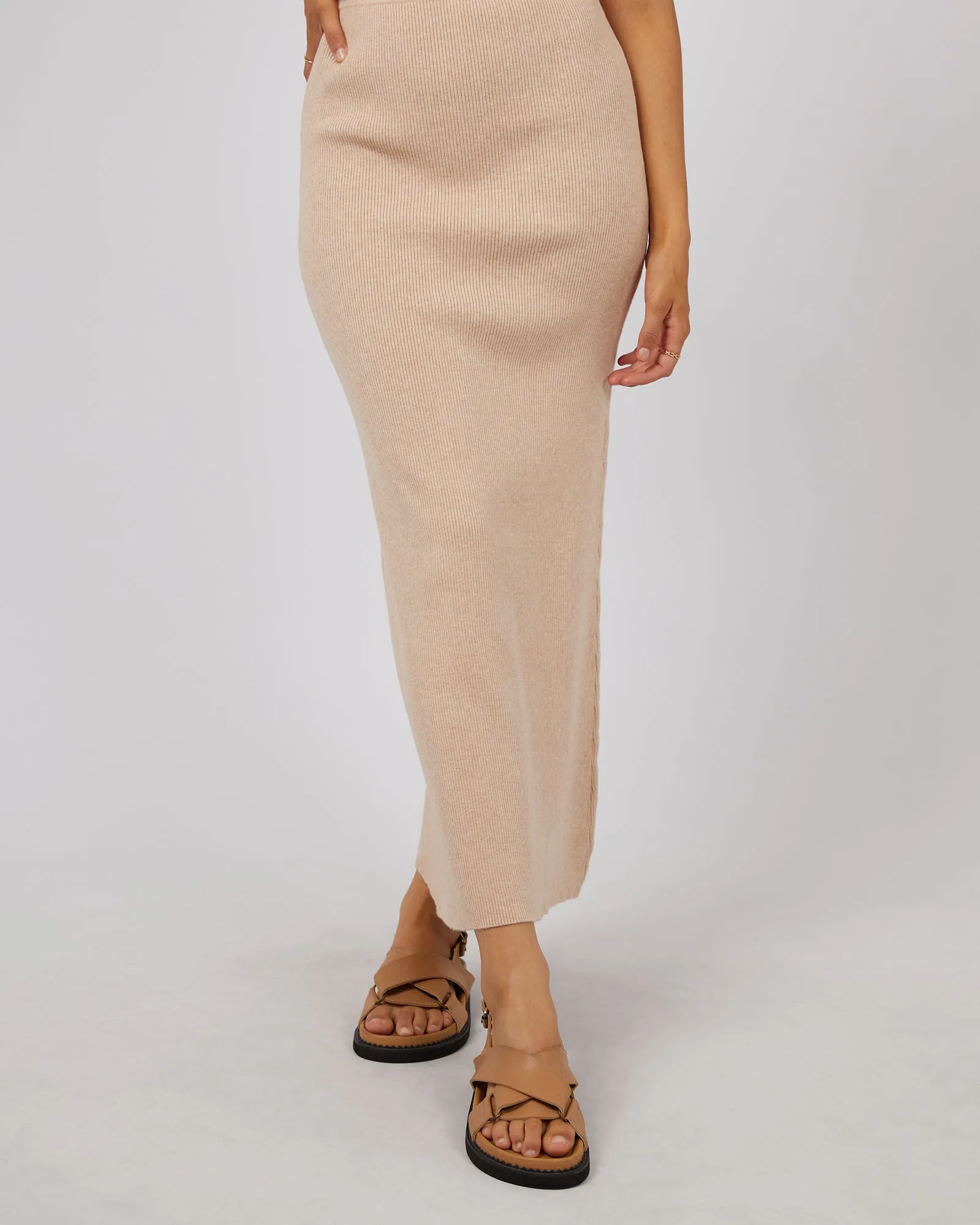 Henley Knit Skirt Oatmeal sold by All About Eve