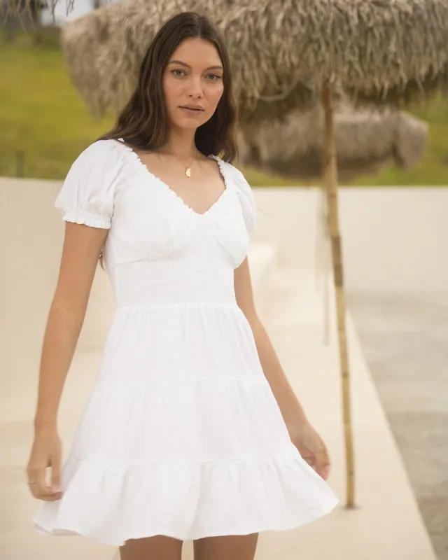 Luxe Linen Mini Dress Vintage White sold by All About Eve