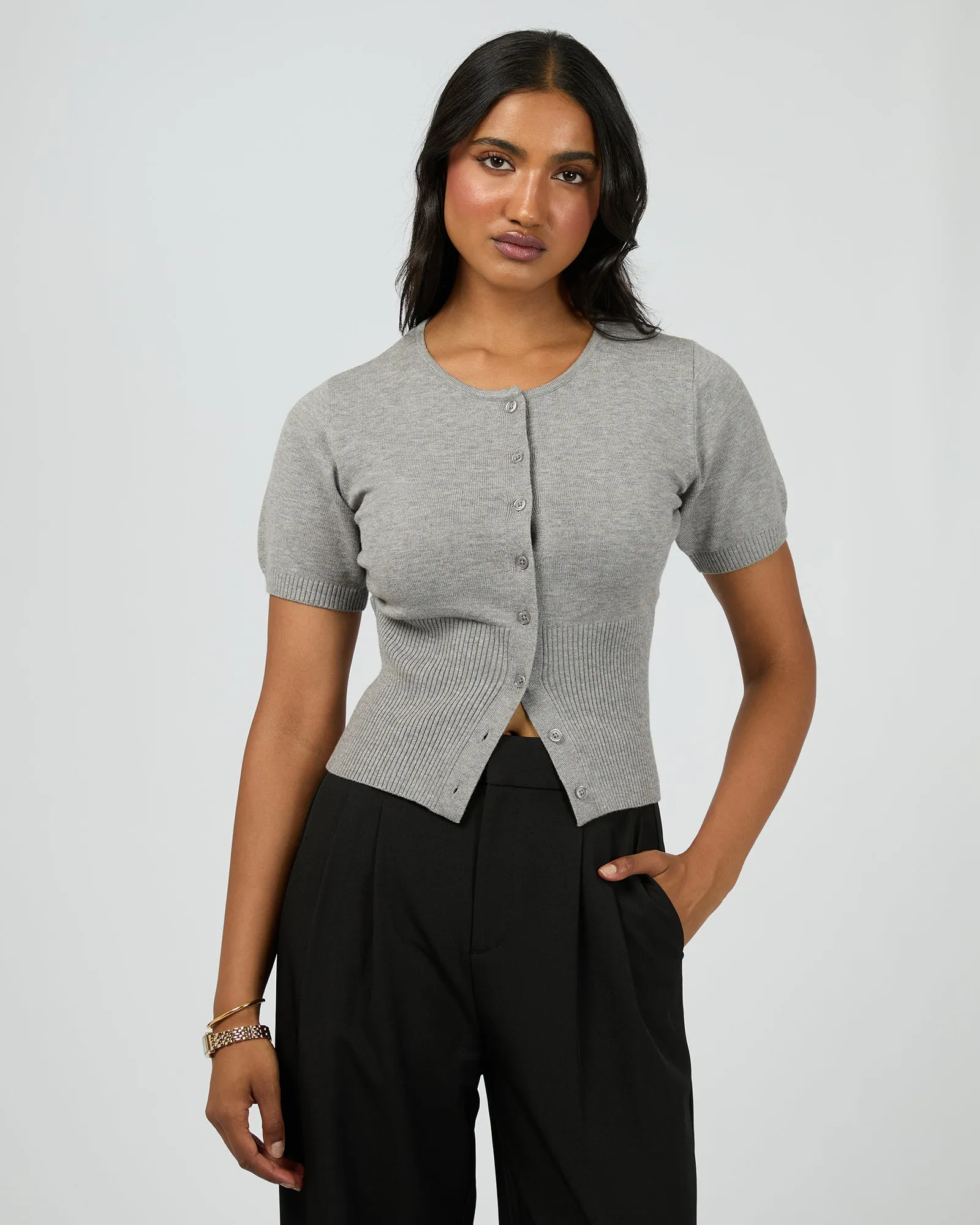 Patricia S/S Cardigan Grey Marle sold by All About Eve