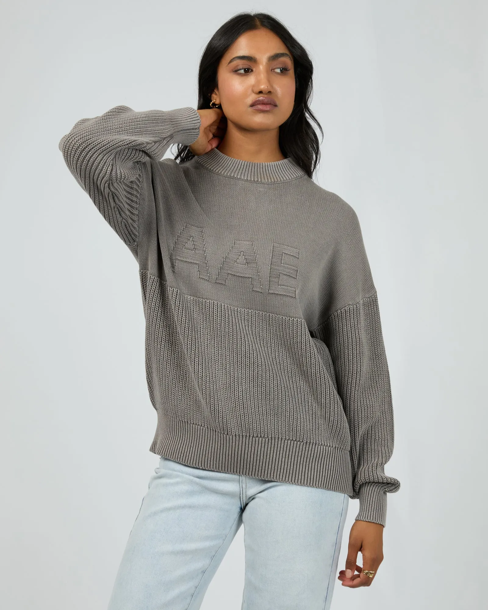 Vital Washed Knit Crew Charcoal sold by All About Eve