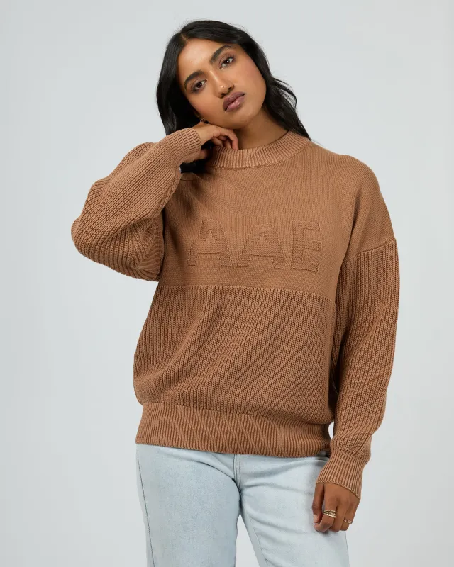 Vital Washed Knit Crew Tan sold by All About Eve