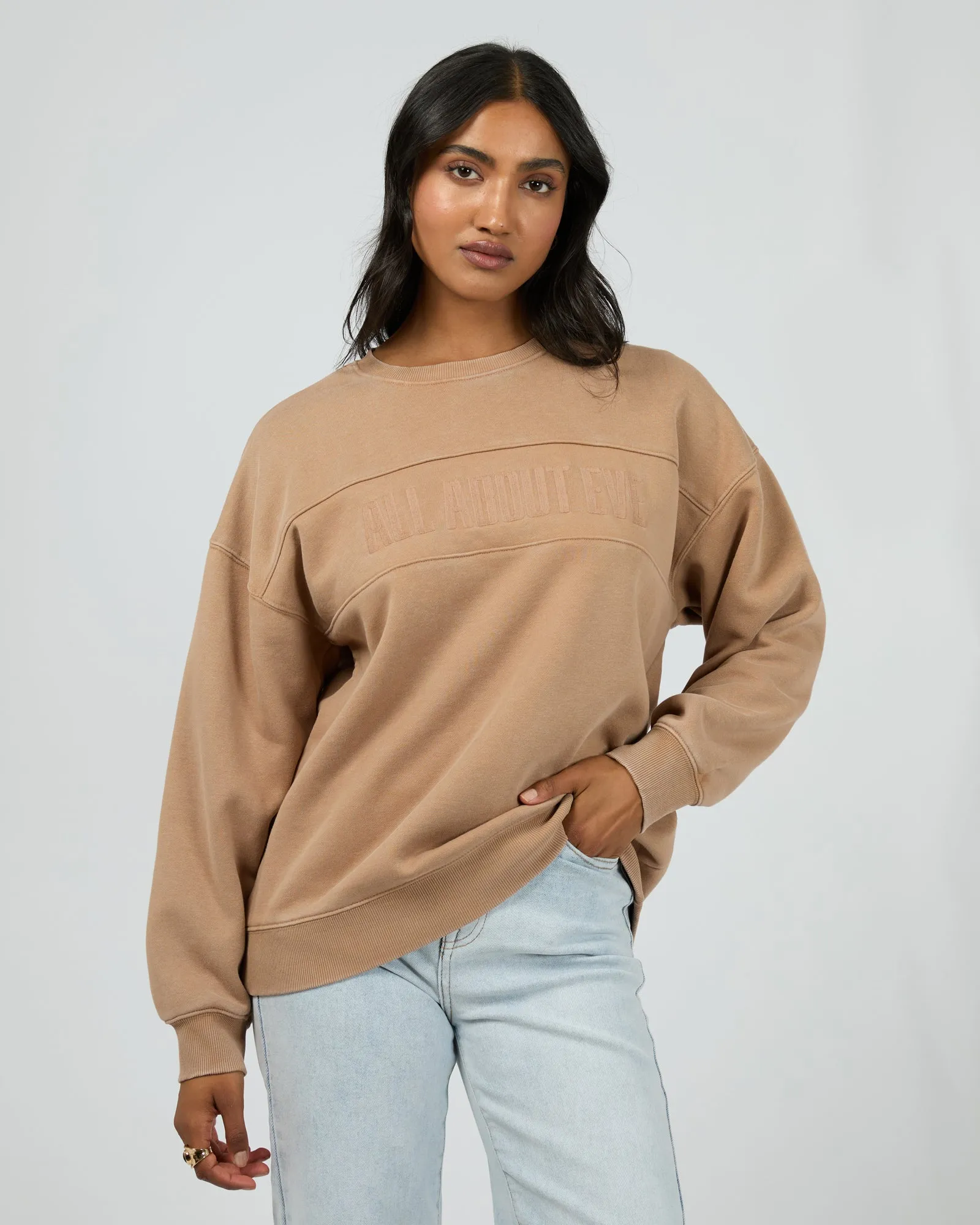 Vital Washed Oversized Crew Tan sold by All About Eve