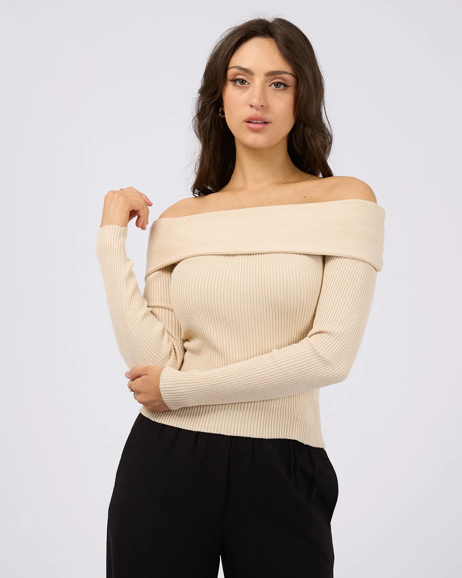 Sabine Off Shoulder Knit Natural sold by All About Eve