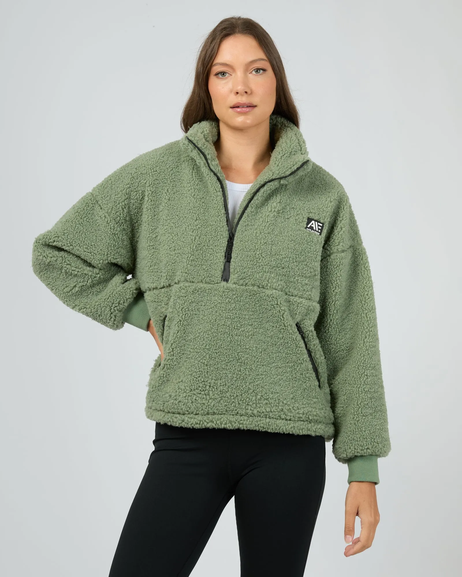 Amara Quarter Zip Teddy Khaki sold by All About Eve