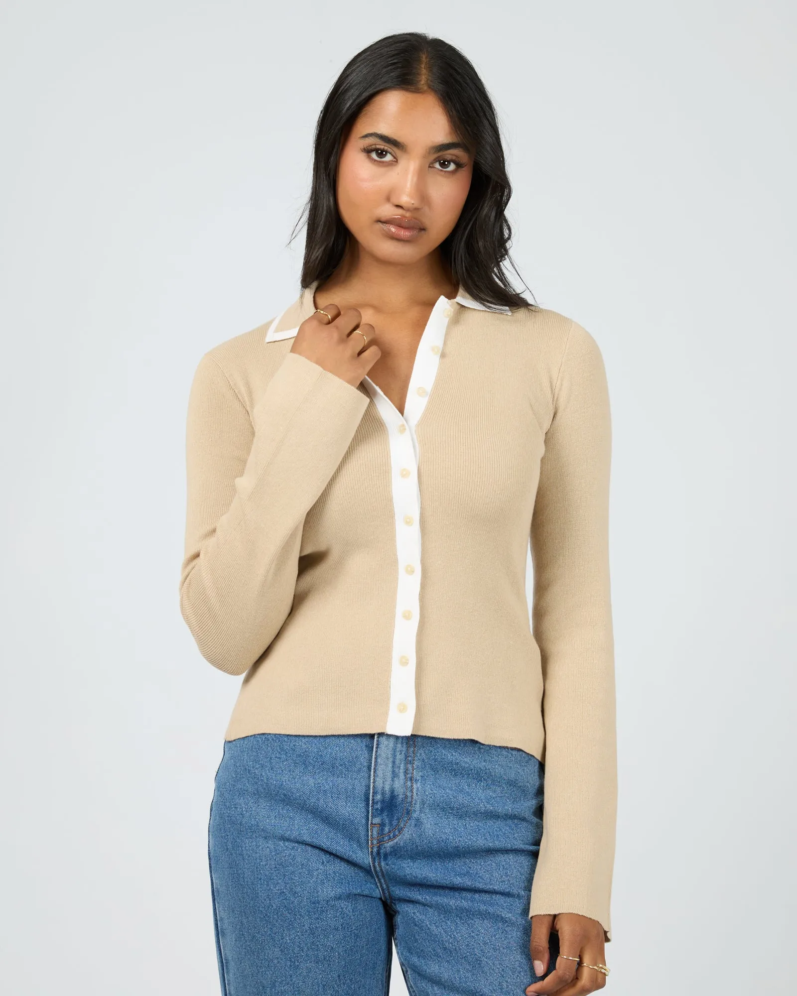 Minnie Knit Top Stone sold by All About Eve