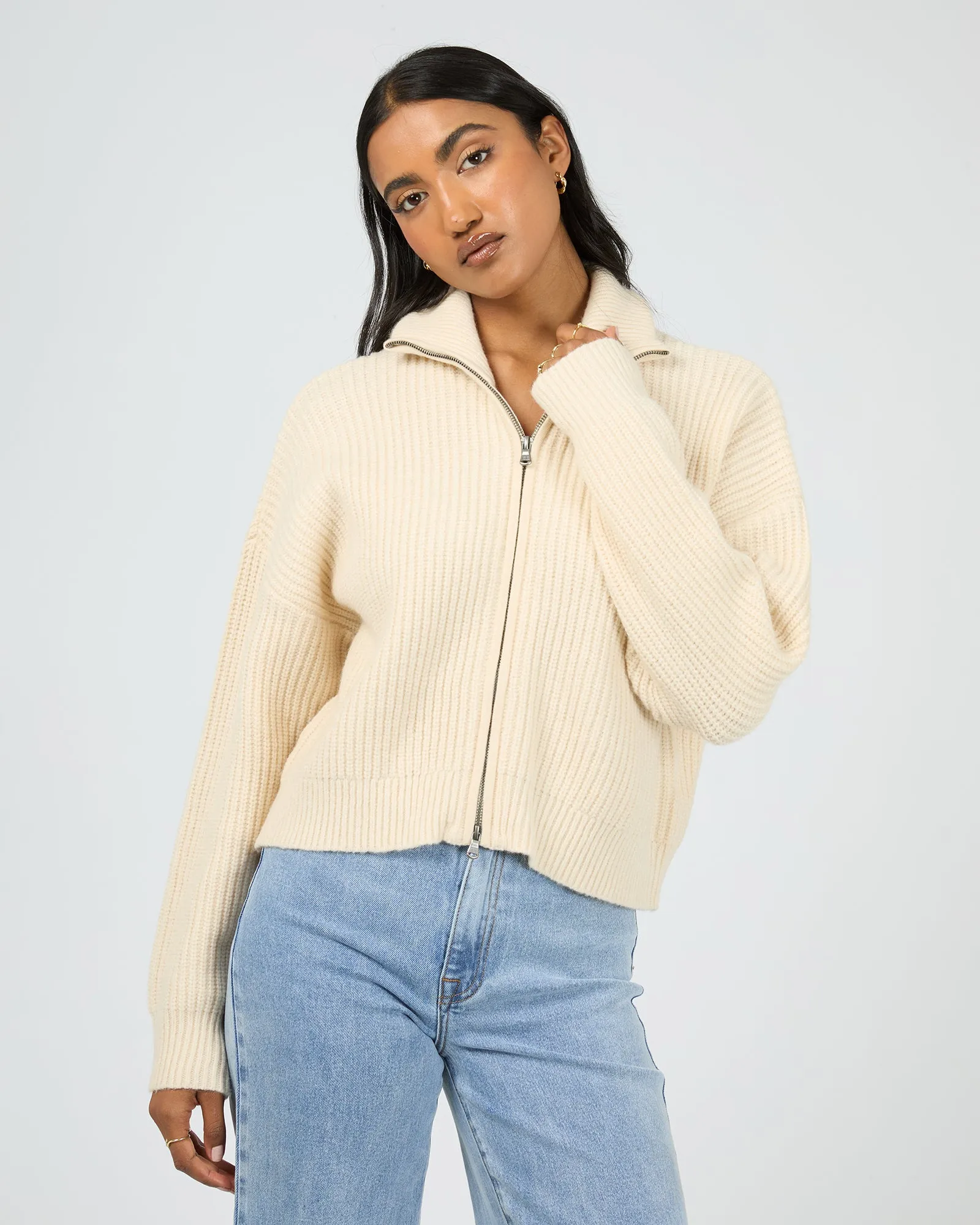 Bridie Knit Zip Through Vanilla sold by All About Eve