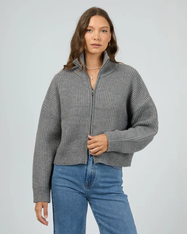 Bridie Knit Zip Through Charcoal sold by All About Eve