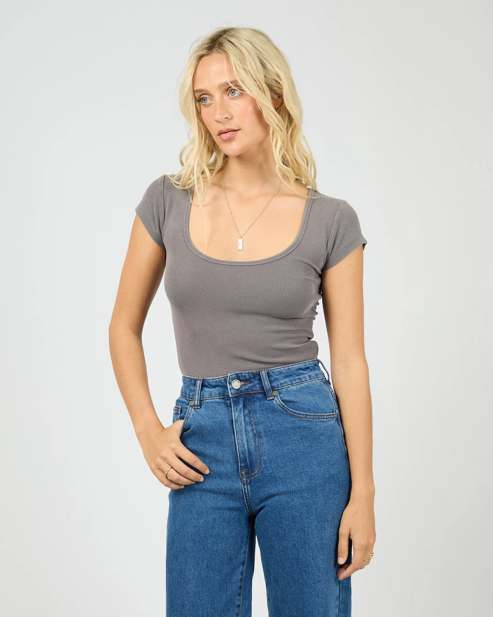 Washed Rib Scoop Neck Tee Charcoal sold by All About Eve product image thumbnail 4