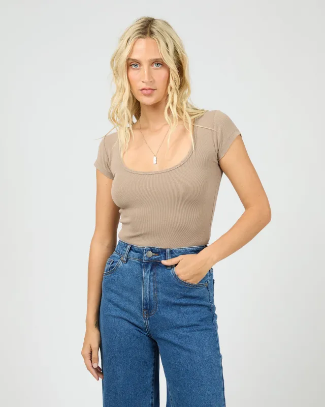 Washed Rib Scoop Neck Tee Stone sold by All About Eve