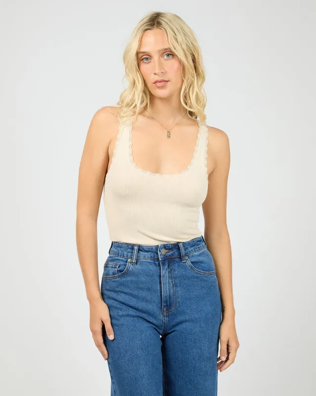 Washed Rib Lace Tank Vanilla sold by All About Eve
