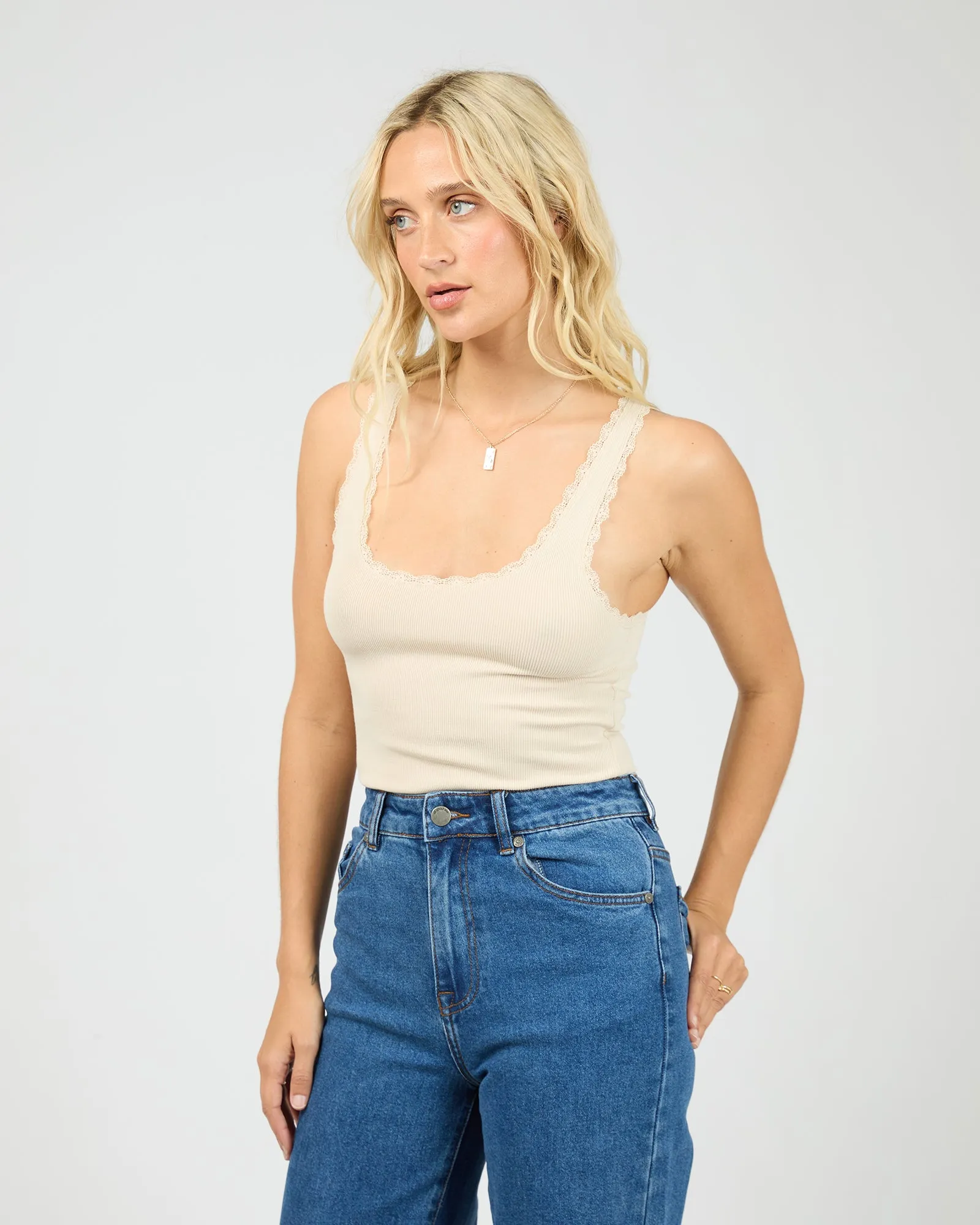 Washed Rib Lace Tank Vanilla sold by All About Eve product image thumbnail 4