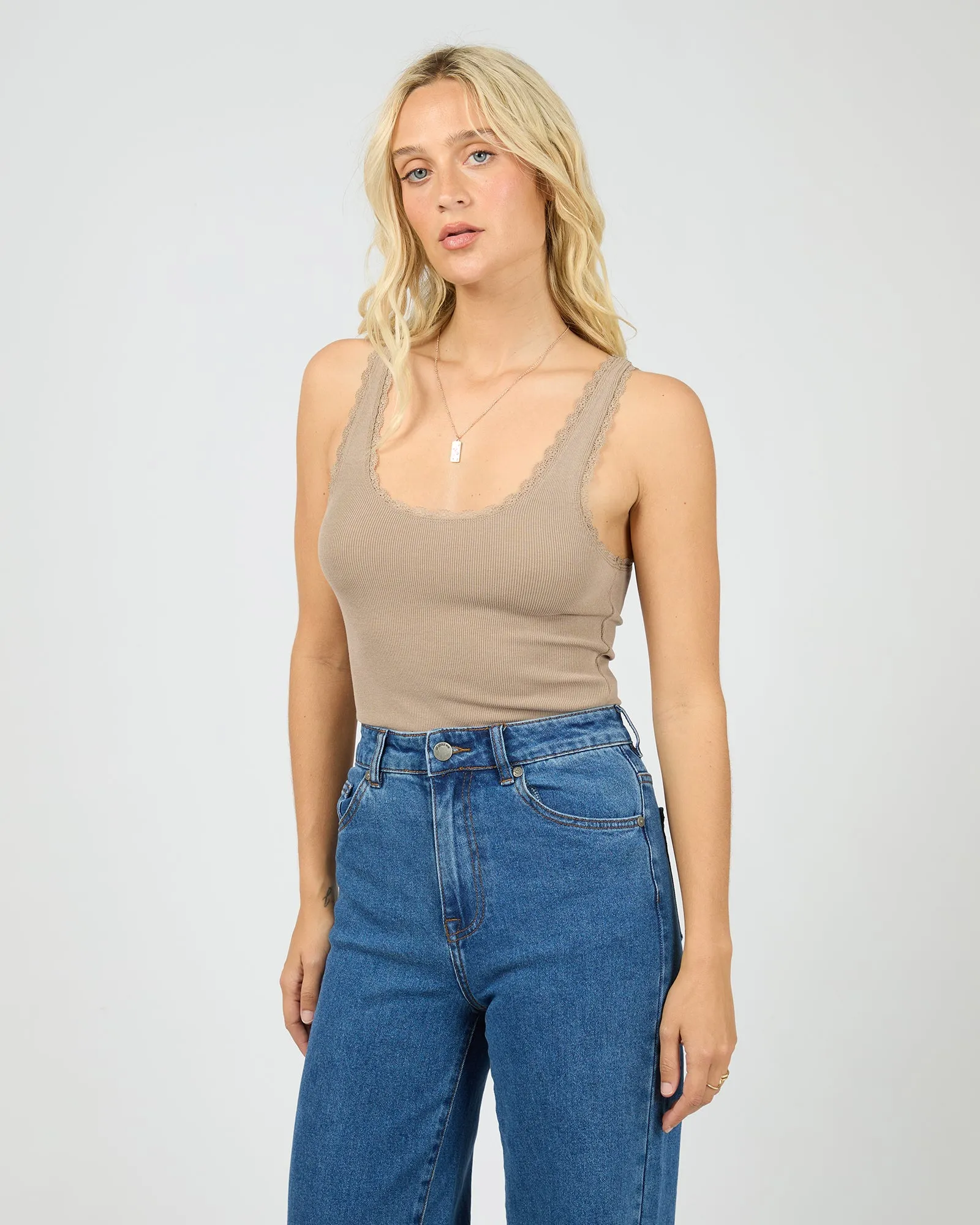 Washed Rib Lace Tank Stone sold by All About Eve product image thumbnail 4