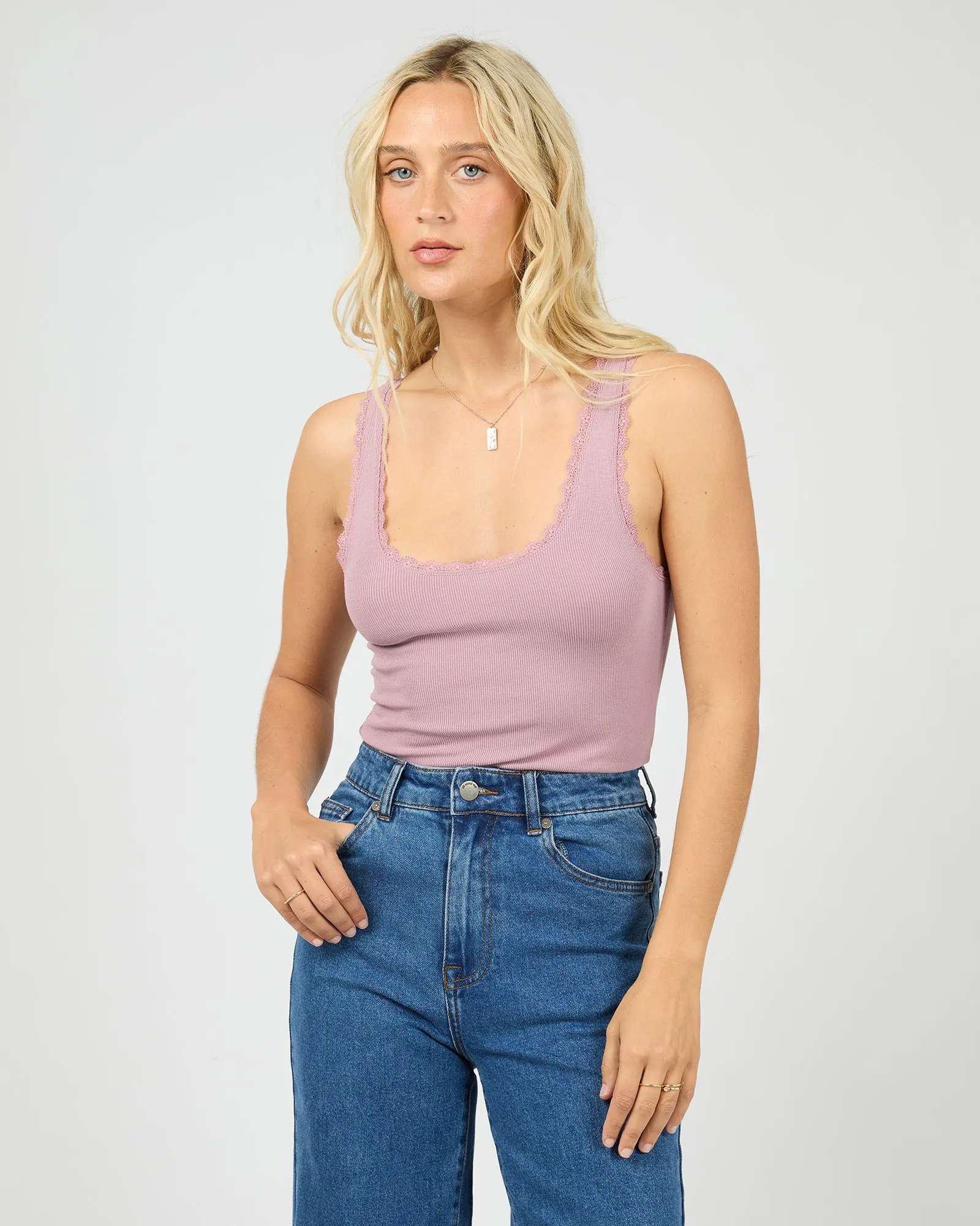 Washed Rib Lace Tank Quartz Pink sold by All About Eve product image thumbnail 5